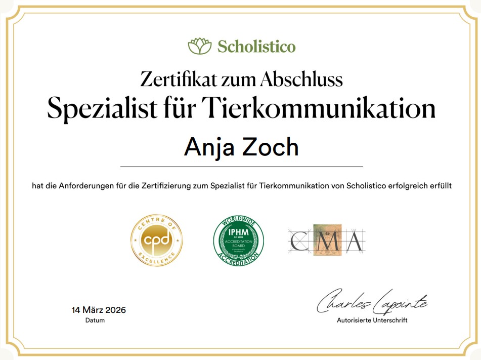 Zertifikat Tierkommunikation, Anja Zoch